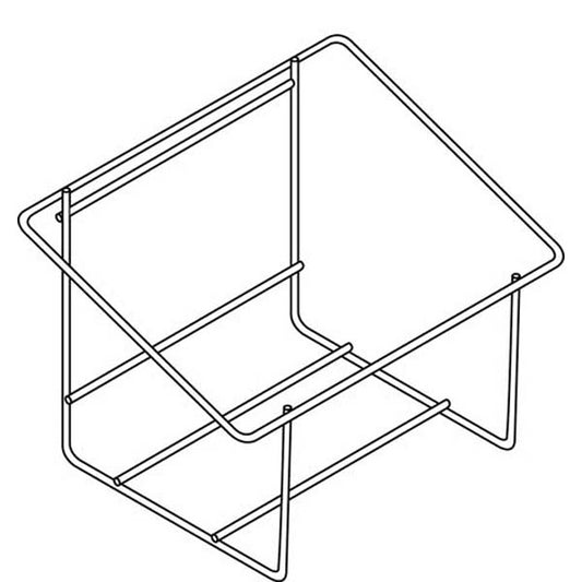 Minimalistische Strichzeichnung des Kanisterhalters für 2x5 Liter von Diversey Deutschland GmbH & Co. OHG; zeichnet sich durch eine offene Edelstahlkonstruktion zur Aufnahme von zwei 5-Liter-Kanistern aus, mit abgewinkelten Seiten und dünner Metallstabkonstruktion.