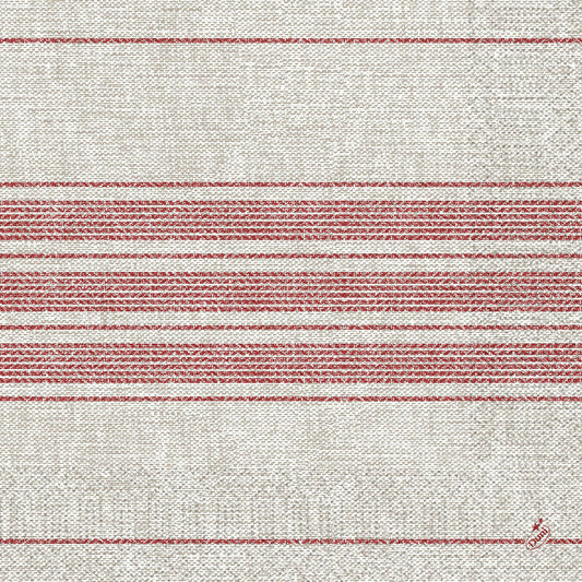 Die Duni GmbH Zelltuchservietten 40 x 40 cm 3-lagig, 1/4 Falz in Cocina bordeaux kommen in einer Packung mit 250 Stück und zeichnen sich durch eine strukturierte Optik mit roten Querstreifen und einem genähten roten Detail aus.