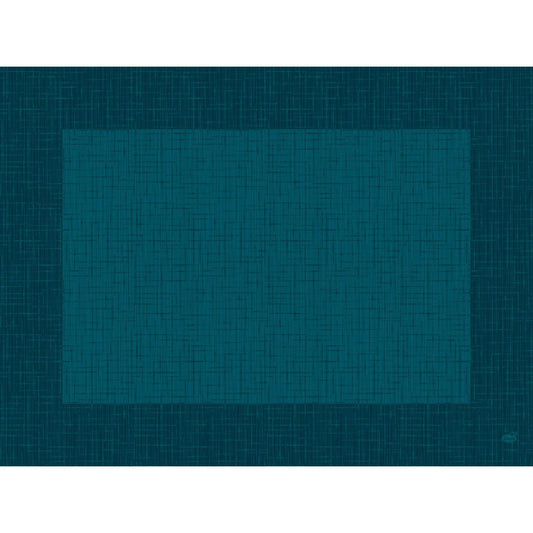 Ein stilvolles, biologisch abbaubares Duni GmbH Bio-Dunicel-Sets 30x40 Linnea ocean teal Tischset mit feinem Kreuzschraffur-Muster und dunklem Rand - perfekt für ein nachhaltiges Tischambiente. Packung mit 100 Stück.
