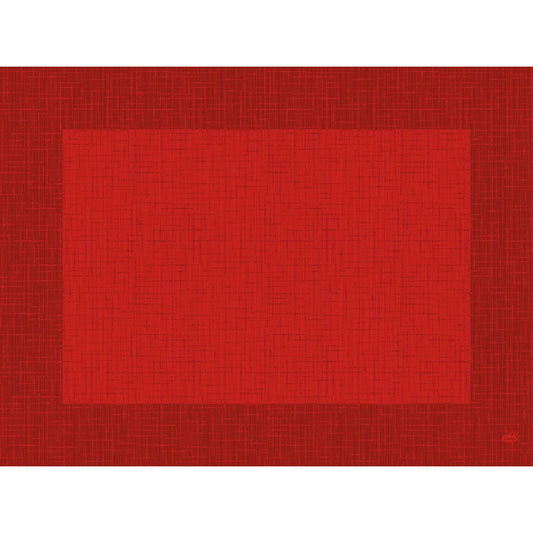 Die Bio-Dunicel-Sets 30x40 Linnea rot der Duni GmbH sind hochwertige, rechteckige rote Tischsets mit einem strukturierten Kreuzschraffurmuster und einem dunkleren roten Rand. Biologisch abbaubar. Packung mit 100 Stück.