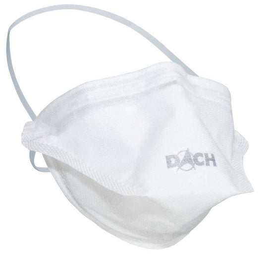 Weiße Einwegmaske ubiQ®³ FFP3 NR D & Typ IIR Maske von DACH Schutzkleidung GmbH & Co. KG mit Kopfband, konzipiert für den zuverlässigen Arbeitsschutz; in einem Karton mit 18 Schachteln.