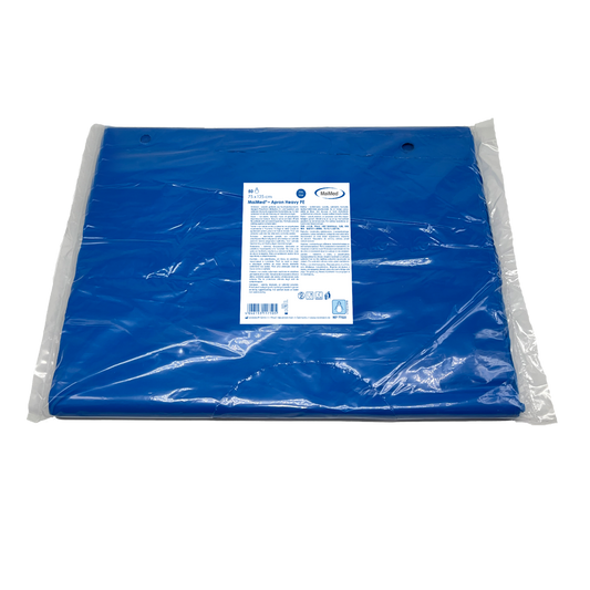 MaiMed-Apron Heavy PE, ποδιά από PE 75x125cm μπλε, 50 τεμάχια/συσκευασία, φραγμένη, λεία επιφάνεια | Συσκευασία (50 τεμάχια)