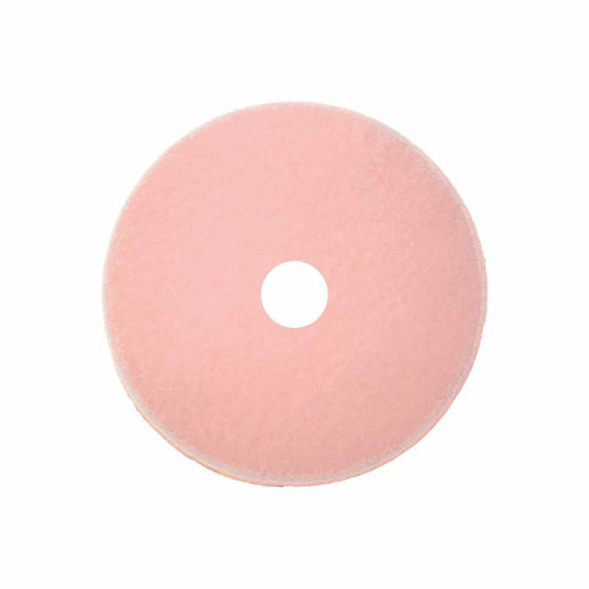 Das Arcora Ultra-High-Speed Pad Champagner von Arcora International GmbH ist ein rundes, flaches, rosafarbenes Reinigungspad mit zentralem Loch und glatter Textur, das für die Anwendung von Bodenpflege Ultra-High-Speed Pads entwickelt wurde und auf einem schlichten weißen Hintergrund abgebildet ist.