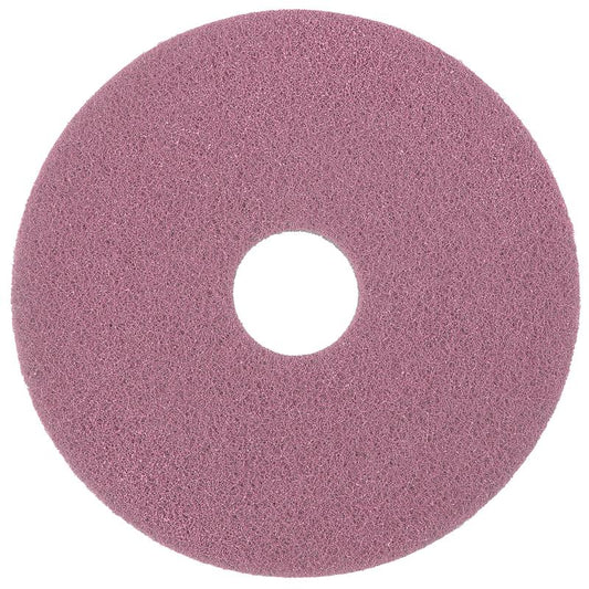 Das Diversey Twister Pad Pink für Vinylböden von Diversey Deutschland GmbH & Co. OHG ist ein rundes, rosafarbenes Pad mit Mittelloch und strukturierter Oberfläche, ideal für die Tiefenreinigung von Vinylböden, abgebildet auf weißem Hintergrund.