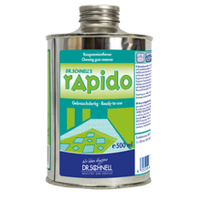 Eine 500 ml Metalldose Dr. Schnell Kaugummientferner, gebrauchsfertig, von DR.SCHNELL GmbH & Co. KGaA, für Textilien und Böden; mit grün/blauem Design und zweisprachiger Aufschrift (DE/EN).