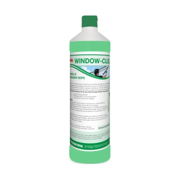 Το πράσινο-λευκό μπουκάλι Arcora WINDOW-CLEAN PROFESSIONELLE FENSTERREINIGER SEIFE της Arcora International GmbH στέκεται όρθιο σε ένα απλό λευκό φόντο και υπόσχεται καθαρισμό παραθύρων χωρίς ραβδώσεις και αποτελεσματικό.