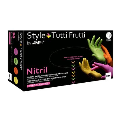 Γάντια νιτριλίου AMPri Style Tutti Frutti χωρίς πούδρα, διάφορα χρώματα | Κουτί (96 τεμάχια)