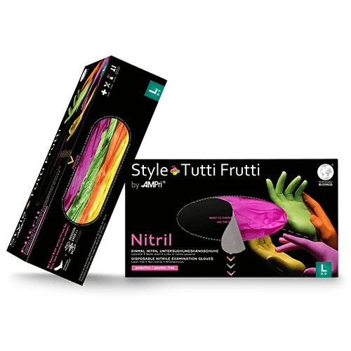 Γάντια νιτριλίου AMPri Style Tutti Frutti χωρίς πούδρα, διάφορα χρώματα | Κουτί (96 τεμάχια)
