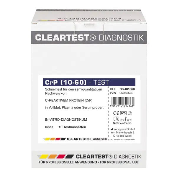 Cleartest CrP HS (10/60) High Sensitive Cut Off: 10mg/l Αναφορά: 60mg/l Συσκευασία: 10 δοκιμές | Πακέτο (10 τεστ)