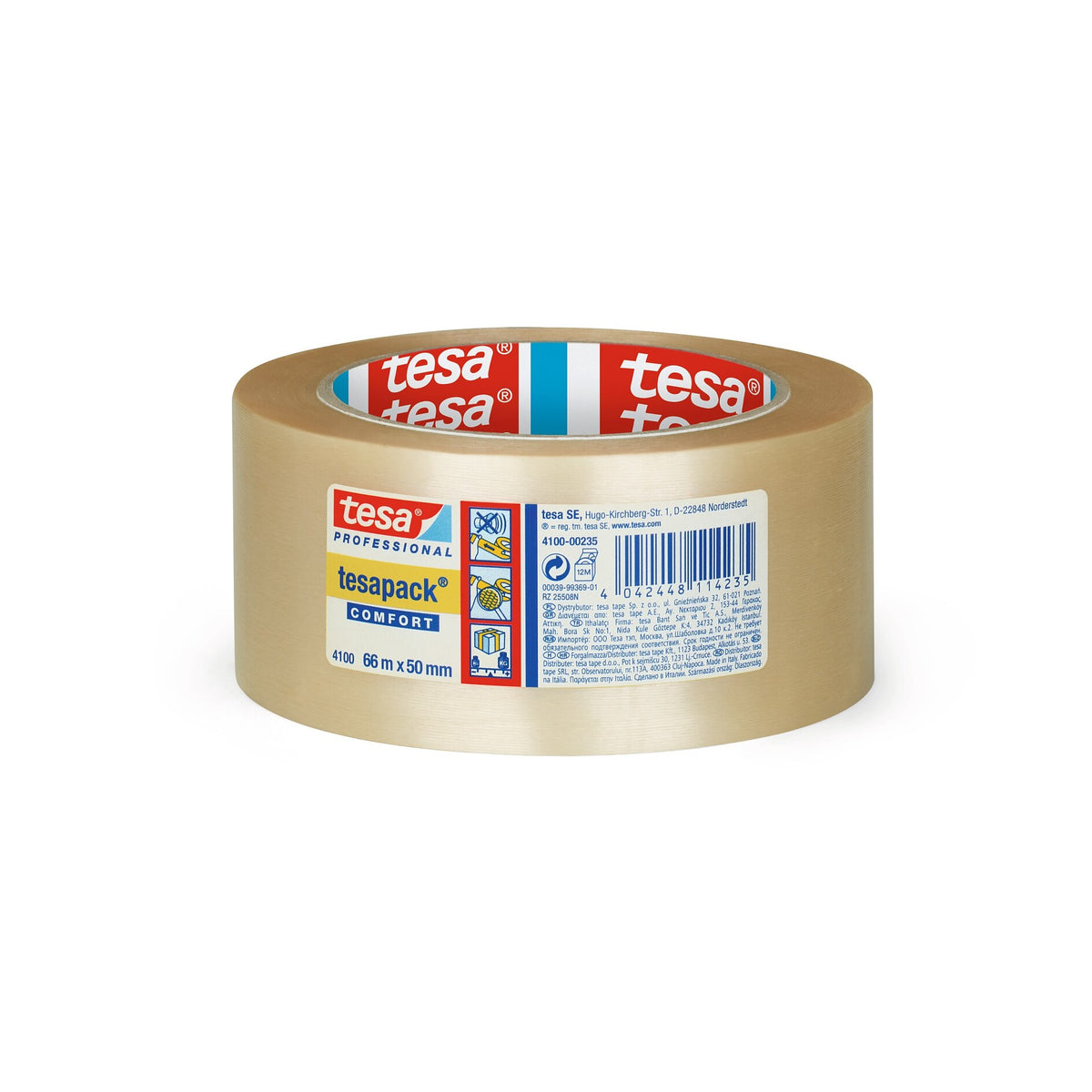 tesa 4100CPVC20 PVC Verpackungsklebeband Comfort, transparent, 66 m x 50 mm