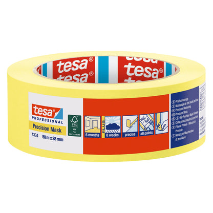tesa Professional 4334 Präzisionskrepp PLUS, gelb 50 m x 38 mm