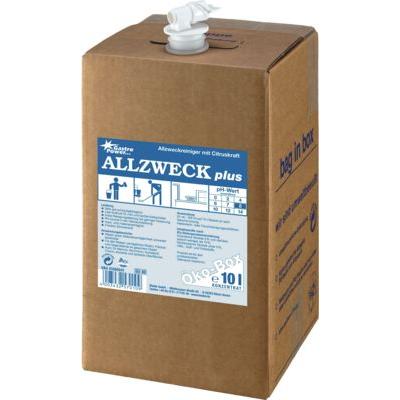 Η 10 l GastroPower Allzweck Plus Öko Box της Abena Re-Seller GmbH από καφέ χαρτόνι με βρυσάκι και μπλε-λευκή ετικέτα προσφέρει ένα συμπυκνωμένο, φιλικό προς το περιβάλλον πολυχρηστικό καθαριστικό για πολλαπλή χρήση στη γαστρονομία.