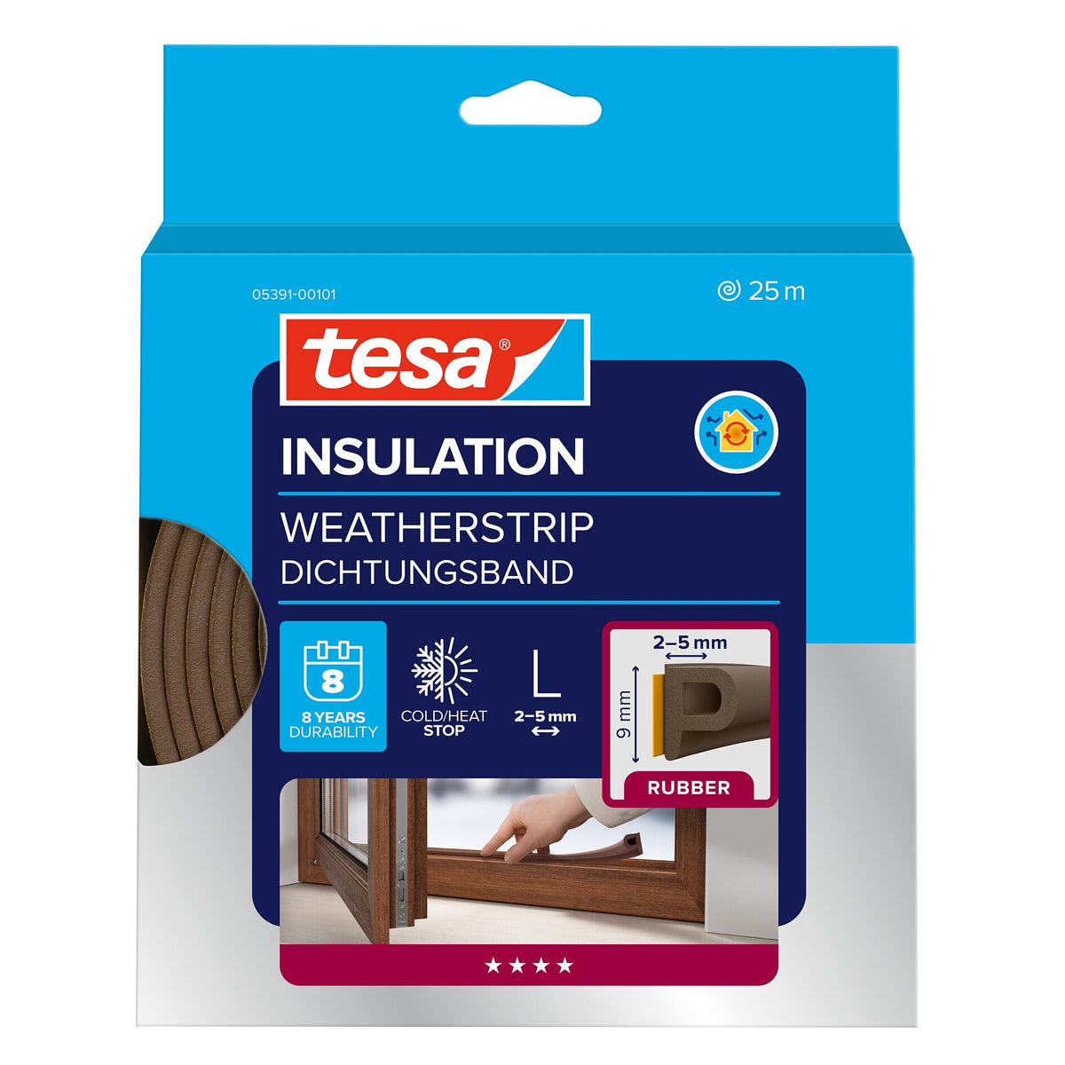 tesa INSULATION Dichtungsband Gummi L, braun 25 m x 9 mm
