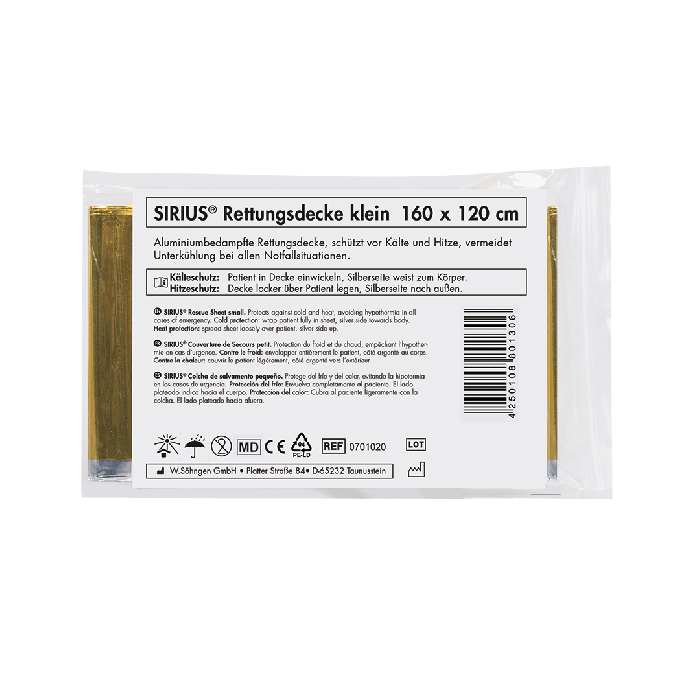 SIRIUS® Rettungsdecke silber-gold 160 x 120 cm