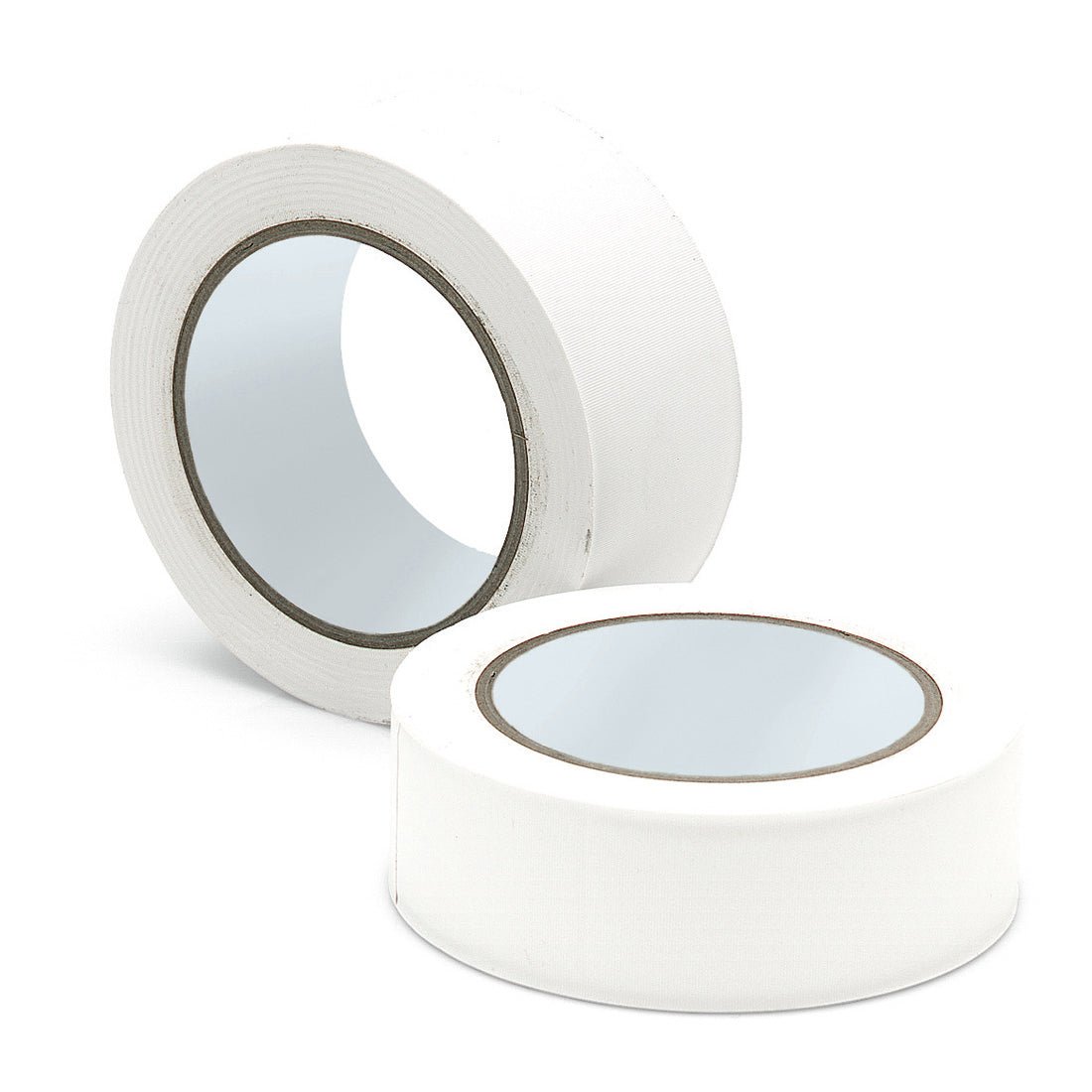 Zwei Rollen Nölle Profi Brush Putzerband 50 mm Weich-PVC-Klebeband von Nölle Profi Brush Bürsten- & Pinseltechnik e.K. sind auf weißem Hintergrund abgebildet - eine hochkant, die andere flach, wobei die Bandenden nicht sichtbar sind.