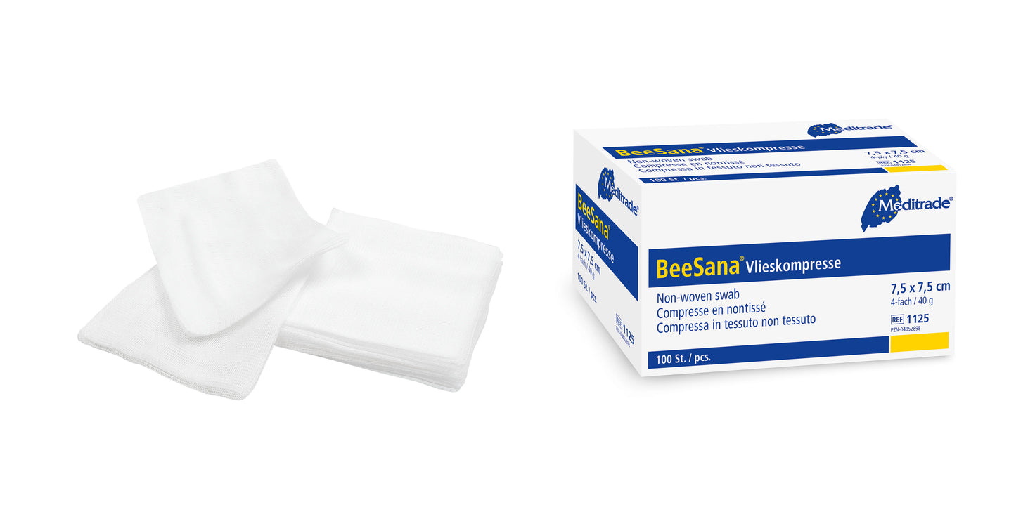 Κομπρέσα BeeSana® fleece, μη αποστειρωμένη, 4πλη, 40 g, 7,5 x 7,5 cm | Συσκευασία (100 τεμάχια)