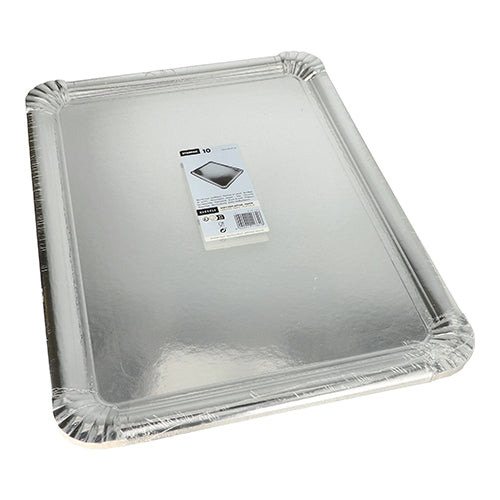 Starpak 10 δίσκοι σερβιρίσματος, τετράγωνοι, 34 x 45,5 cm, ασημί – χαρτόνι με επίστρωση PET – σε πρακτική συσκευασία των 10 με ετικέτα προϊόντος· Ιδανικό για κομψό στήσιμο και παρουσίαση των πιάτων σας.