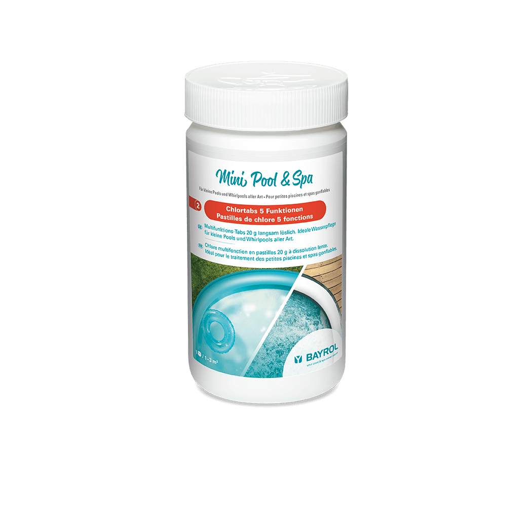 BAYROL Mini Pool & Spa Chlortabs 5 λειτουργίες 1 kg για την πρόληψη άλγης | Δοχείο (1 kg) 