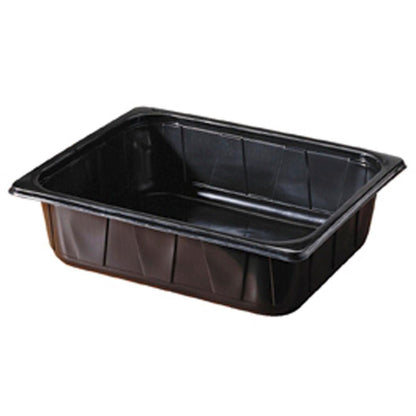 Η PP Schale 1/2 GN Schwarz PP 325x265 της Duni GmbH είναι ένας ορθογώνιος μαύρος δίσκος σερβιρίσματος με υπερυψωμένο χείλος και επίπεδη βάση, ιδανικός για catering ή γαστρονομία, απεικονισμένος σε λευκό φόντο.
