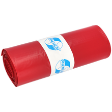 Ein eng gerolltes Bündel DEISS Müllsäcke 575x1000x0,01 mm aus LDPE 70 l der EMIL DEISS KG (GmbH + Co.), mit einem weiß-blauen "PREMIUM"-Etikett in der Mitte, steht vor einem schlichten weißen Hintergrund.