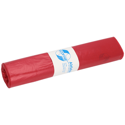 Ένας ρολός σάκων απορριμμάτων DEISS ECOFINE® 13900, 120 λίτρα, από ανακυκλωμένο LDPE/LLDPE από την EMIL DEISS KG (GmbH + Co.) με λευκή ετικέτα σε λευκό φόντο - ιδανικός για φιλική προς το περιβάλλον απόρριψη απορριμμάτων.