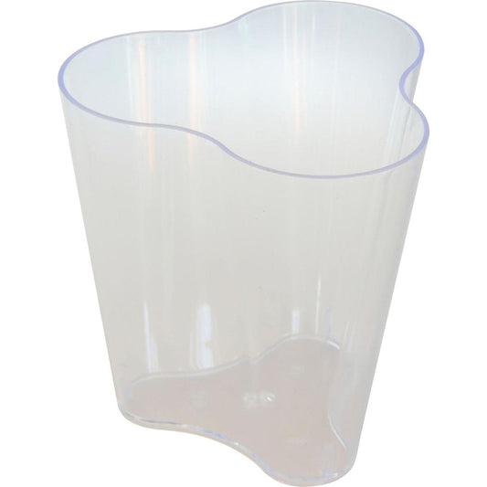 Ein klarer, wellenförmiger Kunststoffbehälter der Duni GmbH, ideal zur Aufbewahrung des Organic Puzzle, groß 64x64x68 cm - Transparentes Design | Packung (68 Stück). Der leere Behälter ist auf einem schlichten weißen Hintergrund abgebildet.