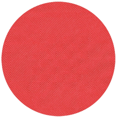 Das Papiertischtuch mit Damastprägung (50 m x 1 m) der PAPSTAR GmbH verfügt über eine kreisförmige rote Oberfläche mit einem strukturierten geometrischen Damastmuster – ideal für festliche Anlässe.