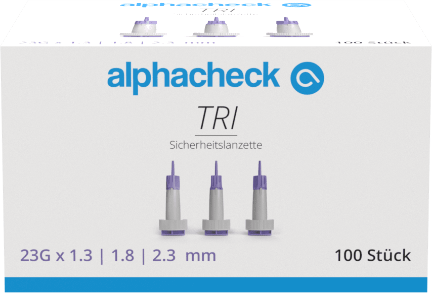 Νυστέρια ασφαλείας Alphacheck TRI 23G | Συσκευασία (100 τεμάχια)
