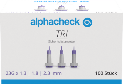 Νυστέρια ασφαλείας Alphacheck TRI 23G | Συσκευασία (100 τεμάχια)