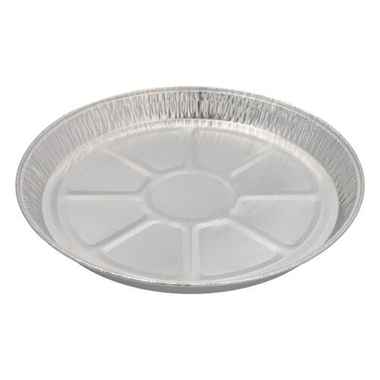 Οι Starpak 25 Rundformen, Alu rund είναι μια στρογγυλή, επίπεδη φόρμα κέικ από αλουμίνιο με ελαφρώς ανυψωμένο χείλος και τμηματοποιημένο πάτο, ιδανική για ψήσιμο· απεικονίζεται σε απλό λευκό φόντο.