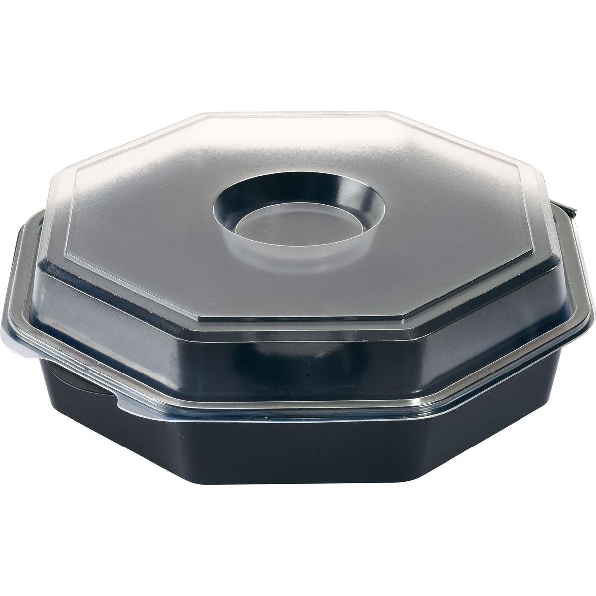 Το Octaview® με Γυαλί Μαύρο / Διαφανές PS της Duni GmbH είναι ένας μαύρος, οκταγωνικός δοχείο takeout με καθαρό καπάκι, που έχει στο κέντρο μια στρογγυλή εσοχή - ιδανικό για την κομψή παρουσίαση φαγητών.