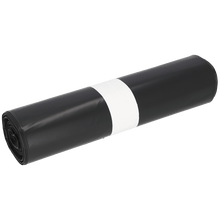 Απεικονίζεται ένα ρολό EMIL DEISS KG (GmbH + Co.) DEISS 15005 σακούλες απορριμμάτων μαύρες, 700x1100x0,06 mm (25 τεμάχια), με μια λευκή χάρτινη ταινία γύρω από τη μέση, σε μονόχρωμο λευκό φόντο.