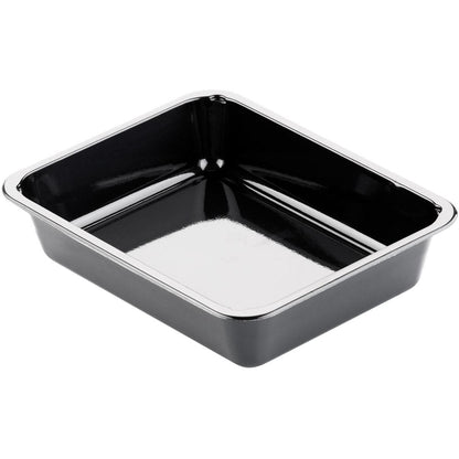 Die CPET-Schale 1 Schwarz CPET von Duni GmbH: rechteckig, leicht abgerundete Ecken, glänzend - optimale Gastronomie-Lösung, leer vor weißem Hintergrund.