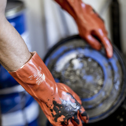 Γάντια χημικής προστασίας NITRAS, κόκκινο, EN 388, EN ISO 374 βαμβακερό ζέρσεϊ | Συσκευασία (12 ζεύγη)