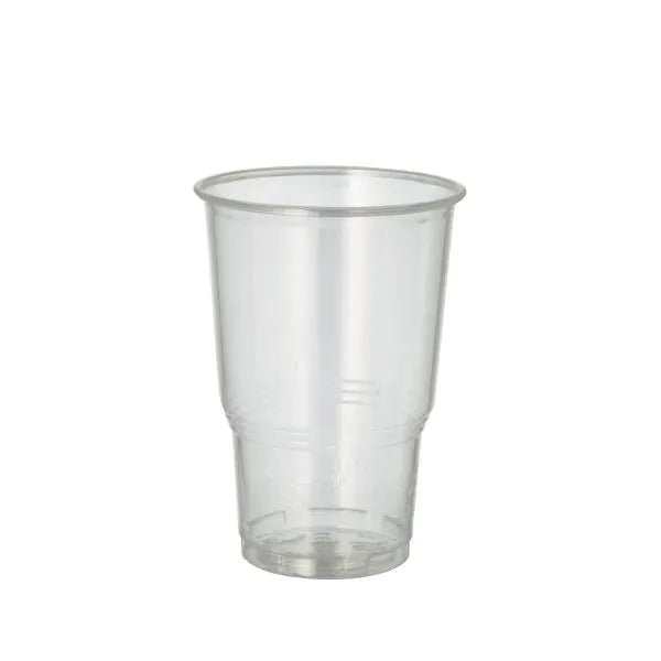 Το PAPSTAR 70 ποτήρι κρύων ποτών, PLA "pure" διαυγές με αφρώδη άκρη από την PAPSTAR GmbH στέκεται σε λευκό φόντο και υπογραμμίζει το φιλικό προς το περιβάλλον σχεδιασμό του.