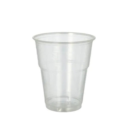 Η PAPSTAR GmbH 70 ποτήρι κρύων ποτών, PLA "pure" διαυγές με αφρώδη άκρη, είναι ένα φιλικό προς το περιβάλλον ποτήρι, ιδανικό για το σερβίρισμα κρύων ποτών και απεικονίζεται εδώ άδειο σε ένα απλό λευκό φόντο.