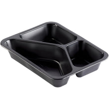 Die Duni GmbH PP-Schale Caterline 3 Schwarz PP 227x178 ist eine schwarze Speisenschale mit drei Fächern (ein großes, zwei kleine), ideal zum Servieren oder Verpacken von Speisen in der Gastronomie oder im Catering.