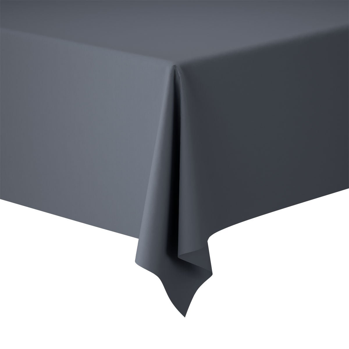Το τραπεζομάντιλο Evolin 127 x 220 cm της Duni GmbH σε σκούρο γκρι τοποθετείται τακτικά πάνω στο τραπέζι. Το λείο υλικό του και οι καθαρές άκρες του προσδίδουν κομψές πινελιές μπροστά από ένα λευκό φόντο.