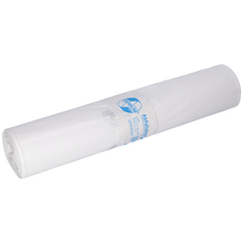 Eine Rolle EMIL DEISS KG (GmbH + Co.) DEISS 16702 Kunststoffbeutel, 575x1000 mm Typ 60 weiss, Packung (25 Stück), ist mit einer blau-weißen Banderole und dem Etikett "Papier weiss" auf weißem Hintergrund versehen.