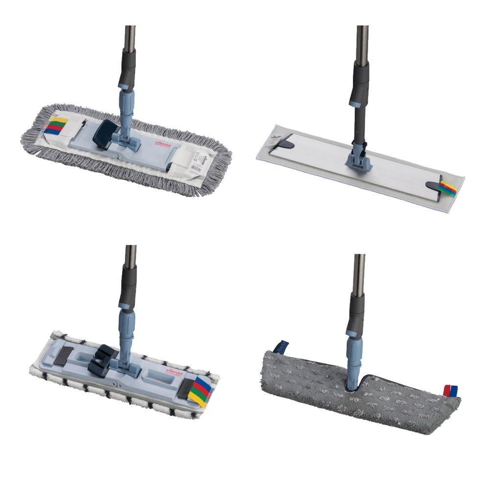 Η Vileda Professional SprayPro Edelstahl Mopphalter της Vileda GmbH περιλαμβάνει τέσσερις τύπους επίπεδων σφουγγαρίστρων με μοναδικά καθαριστικά μαξιλάρια και μακριές λαβές. Δύο σφουγγαρίστρες του συστήματος καθαρισμού δαπέδου έχουν κρόσσια στις άκρες, άλλες είναι λείες· όλες διαθέτουν αποσπώμενες κεφαλές σφουγγαρίστρας για ευέλικτο καθαρισμό.