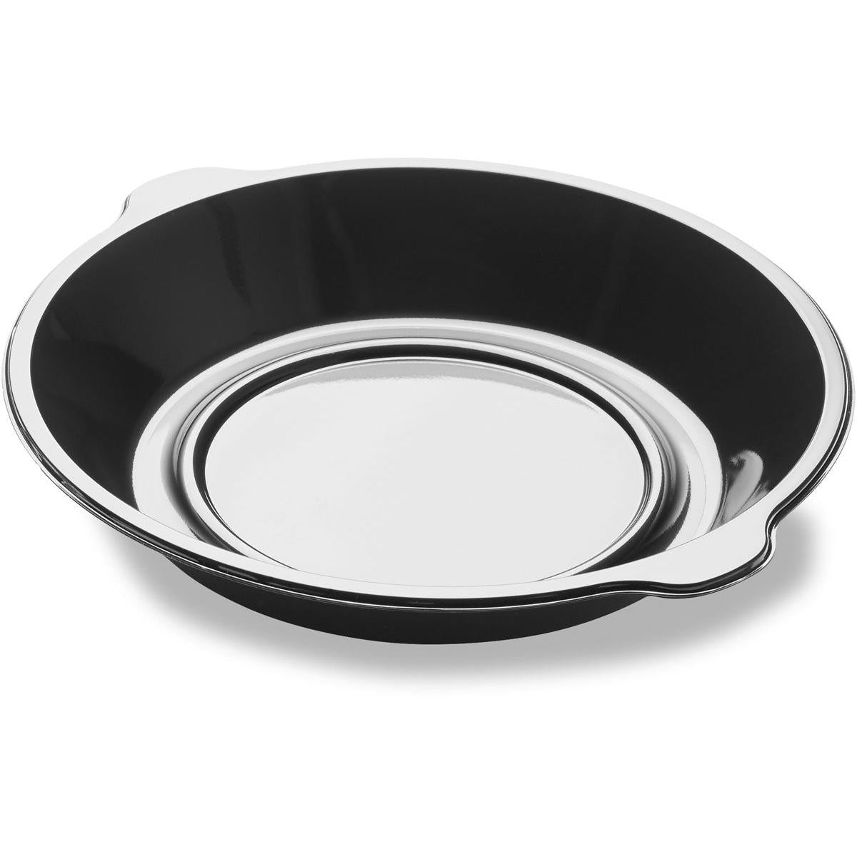 Η DF Pearl L1 - 1-χωρισμένη 1 Μαύρο PP Ø250x42 μπολ της Duni GmbH είναι ένα στρογγυλό, επίπεδο μπολ με μικρό χείλος, ιδανικό για την εστίαση. Παραδίδεται σε συσκευασίες των 350 τεμαχίων και είναι φωτογραφημένο σε λευκό φόντο.
