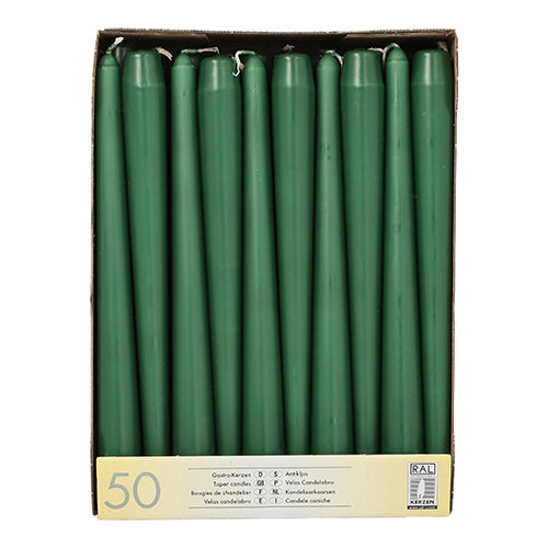 Οι Starpak 50 κωνικές κεριές (Ø 2,2 cm, 25 cm) έχουν ομοιόμορφο σχήμα, προσεκτικά συσκευασμένες σε σειρές, με μεγάλη διάρκεια καύσης· η ετικέτα κάτω αναφέρει ποσότητα και πληροφορίες προϊόντος.