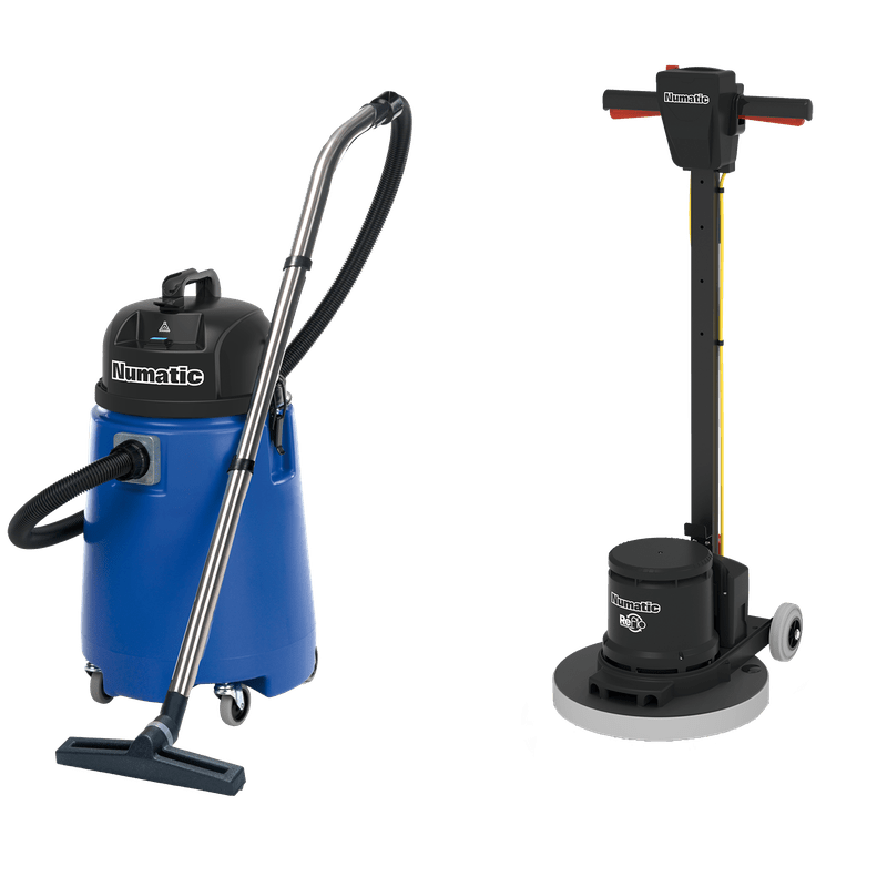 Numatic μονό δίσκο μηχάνημα HFM1515R / ESM σετ 5B με ηλεκτρική σκούπα νερού WV800-2 και PadLoc Trei | Συσκευασία (1 τεμάχιο)