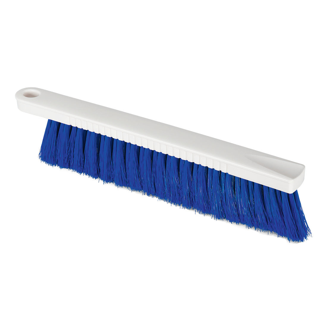 Der Nölle Profi Brush HACCP Mehlbesen (30 cm, 0,25 mm weiche Borsten) von Nölle Profi Brush Bürsten- & Pinseltechnik e.K. ist ein weißer Kunststoff-Handpinsel mit dichten blauen Borsten und einem Aufhängeloch - ideal für die Lebensmittelindustrie.