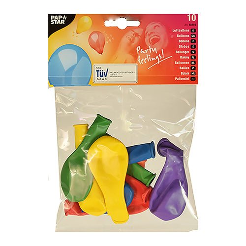 Die PAPSTAR GmbH Luftballons "Rainbow" (Ø 19 cm, bunt sortiert) werden in einer klaren 10er-Packung geliefert. Με εορταστικά μοτίβα μπαλονιών και το κείμενο "Party feelings!" αυτά τα ξεφούσκωτα μπαλόνια είναι τέλεια για κάθε γενέθλια ή γιορτή.