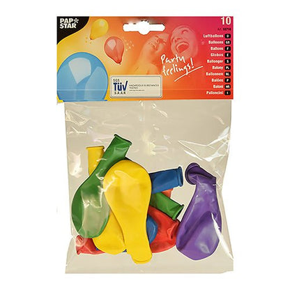 Die PAPSTAR GmbH Luftballons "Rainbow" (Ø 19 cm, bunt sortiert) werden in einer klaren 10er-Packung geliefert. Με εορταστικά μοτίβα μπαλονιών και το κείμενο "Party feelings!" αυτά τα ξεφούσκωτα μπαλόνια είναι τέλεια για κάθε γενέθλια ή γιορτή.