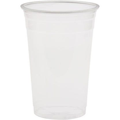 Το Glas Crystal Transparent της Duni GmbH είναι ένα διαφανές, άδειο πλαστικό ποτήρι με διάφανο καπάκι, που μοιάζει με κομψό γυαλί και απεικονίζεται σε απλό λευκό φόντο.