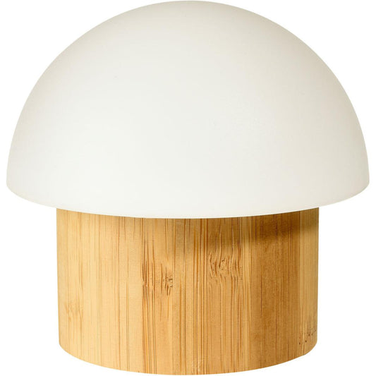 Der LED Kerzenhalter aus Bambus (105x110 mm) von Duni GmbH, in stilvollem Design, wurde vor weißem Hintergrund fotografiert - eine elegante Wahl für nachhaltige Beleuchtung. Packung: 1 Stück.