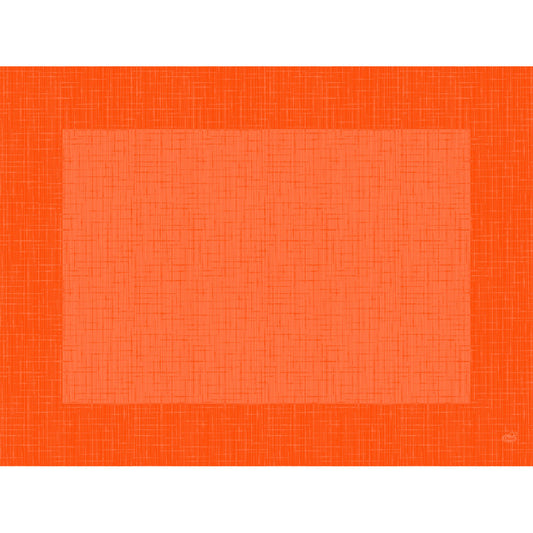 Ein digitales Bild zeigt ein großes "Linnea Sun Orange"-Rechteck mit einem helleren orangefarbenen Zentrum und einem subtilen Gittermuster, das von den Dunicel-Tischsets 30 x 40 cm (Packung 500 Stück) der Duni GmbH inspiriert ist, vor einem soliden weißen Hintergrund.
