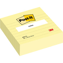 Ein Stapel gefütterter gelber Post-it® Notes im Großformat (101 mm x 101 mm, 300 Blatt) von 3M Deutschland GmbH mit weißem "notes"-Etikett und rotem 3M-Logo - ideal für organisierte, großzügige Notizen.